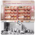 VECELO Étagère de Rangement pour Enfants avec 12 Bacs, Meuble de Rangement en Bois pour Tout-Petits, Grande Capacité pour Livres ou Jouets