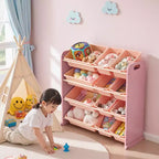 VECELO Étagère de Rangement pour Enfants avec 12 Bacs, Meuble de Rangement en Bois pour Tout-Petits, Grande Capacité pour Livres ou Jouets