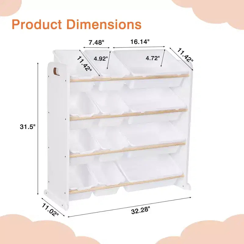 VECELO Étagère de Rangement pour Enfants avec 12 Bacs, Meuble de Rangement en Bois pour Tout-Petits, Grande Capacité pour Livres ou Jouets