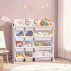 VECELO Étagère de Rangement pour Enfants avec 12 Bacs, Meuble de Rangement en Bois pour Tout-Petits, Grande Capacité pour Livres ou Jouets