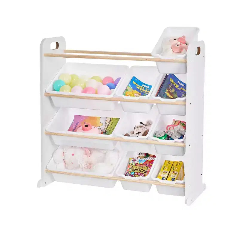 VECELO Étagère de Rangement pour Enfants avec 12 Bacs, Meuble de Rangement en Bois pour Tout-Petits, Grande Capacité pour Livres ou Jouets