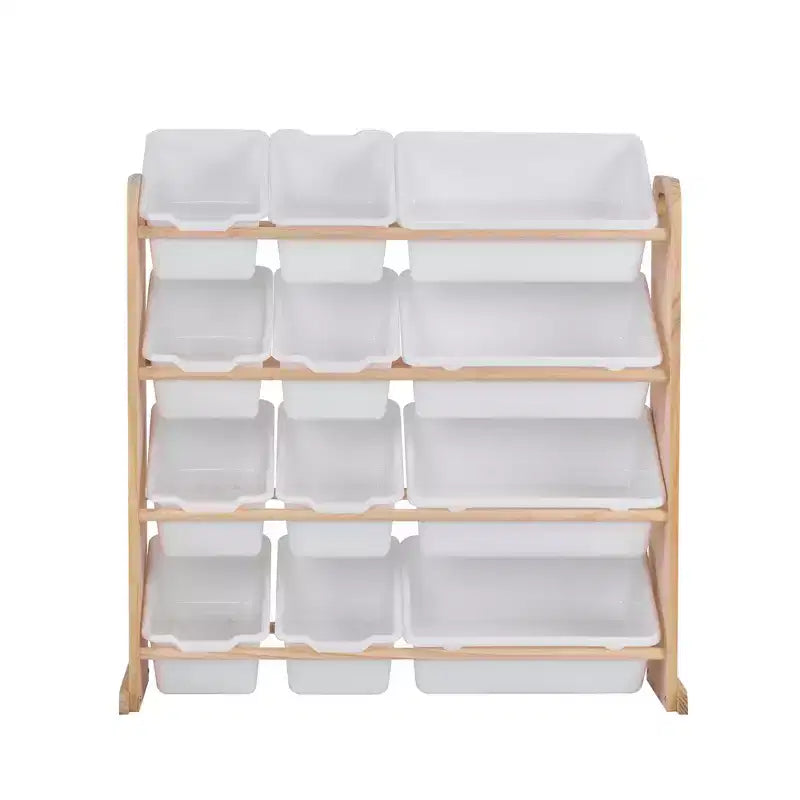VECELO Étagère de Rangement pour Enfants avec 12 Bacs, Meuble de Rangement en Bois pour Tout-Petits, Grande Capacité pour Livres ou Jouets
