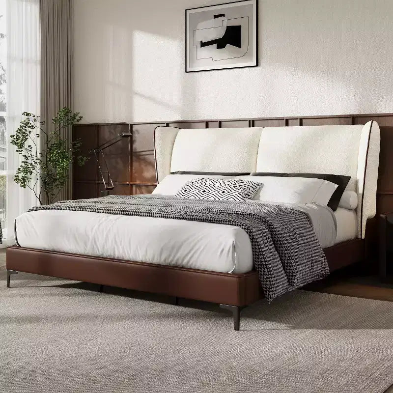 Christopher Knight Home Zewa Lit Plateforme Moderne King Size Rembourré en Faux Cuir avec Tête de Lit Capitonnée Teddy à Ailettes