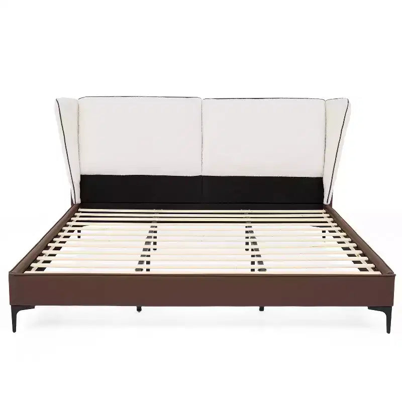 Christopher Knight Home Zewa Lit Plateforme Moderne King Size Rembourré en Faux Cuir avec Tête de Lit Capitonnée Teddy à Ailettes