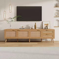 TV Stand for Up to 80 TVs, Rattan Door Media Console Entertainment Center with 2 Drawers, Cable Holes & Solid Wood Legs, Natural - ModernLuxe