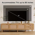 Meuble TV pour téléviseurs jusqu'à 80 pouces, meuble TV avec portes en rotin, centre de divertissement avec 2 tiroirs, trous passe-câbles et pieds en bois massif, naturel - ModernLuxe