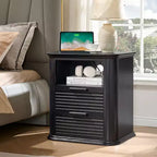 Table de chevet cannelée TUYOHW avec station de charge, table de chevet moderne avec 2 tiroirs et étagère ouverte, table d'appoint pour salon, chambre, bureau à domicile