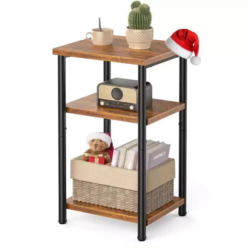 TUYOHW Table de chevet à 3 niveaux avec pieds réglables, 1 ou 2 tables d'appoint compactes avec étagères de rangement, Table de chevet pour salon, chambre, salle de bain