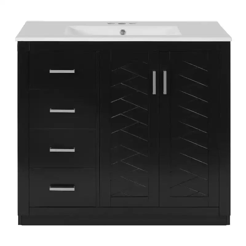 Meuble-lavabo de salle de bain de 36 po avec évier, meuble bas de salle de bain avec tiroirs et portes à fermeture amortie, meuble-lavabo simple en bois