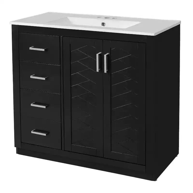 Meuble-lavabo de salle de bain de 36 po avec évier, meuble bas de salle de bain avec tiroirs et portes à fermeture amortie, meuble-lavabo simple en bois