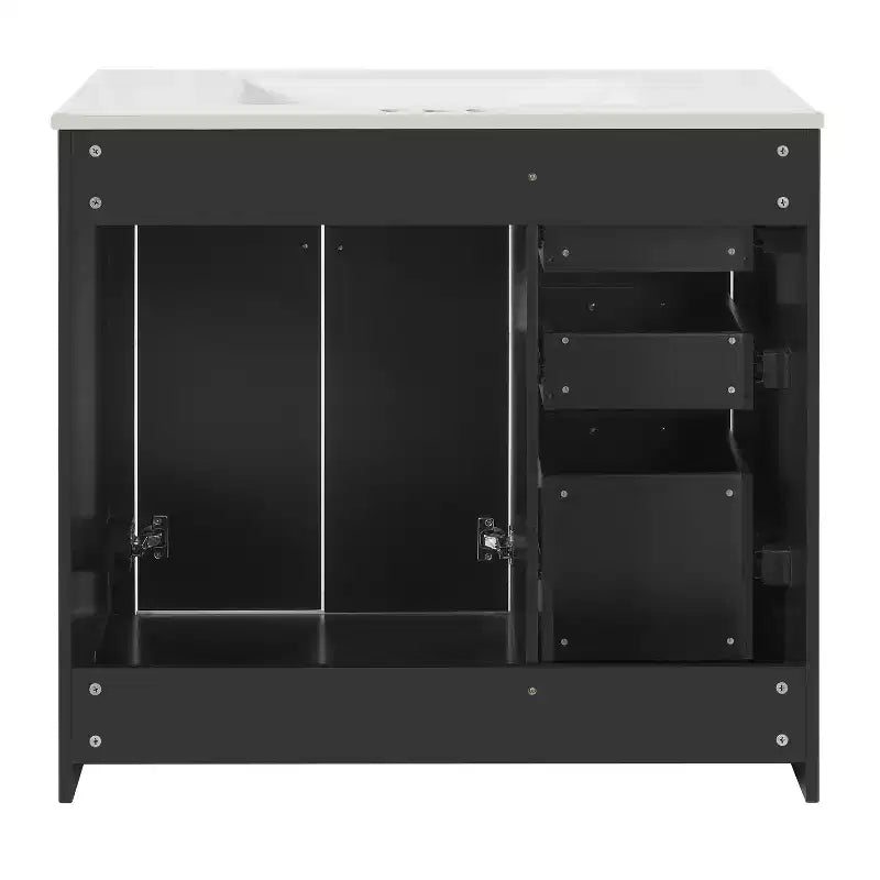 Meuble-lavabo de salle de bain de 36 po avec évier, meuble bas de salle de bain avec tiroirs et portes à fermeture amortie, meuble-lavabo simple en bois
