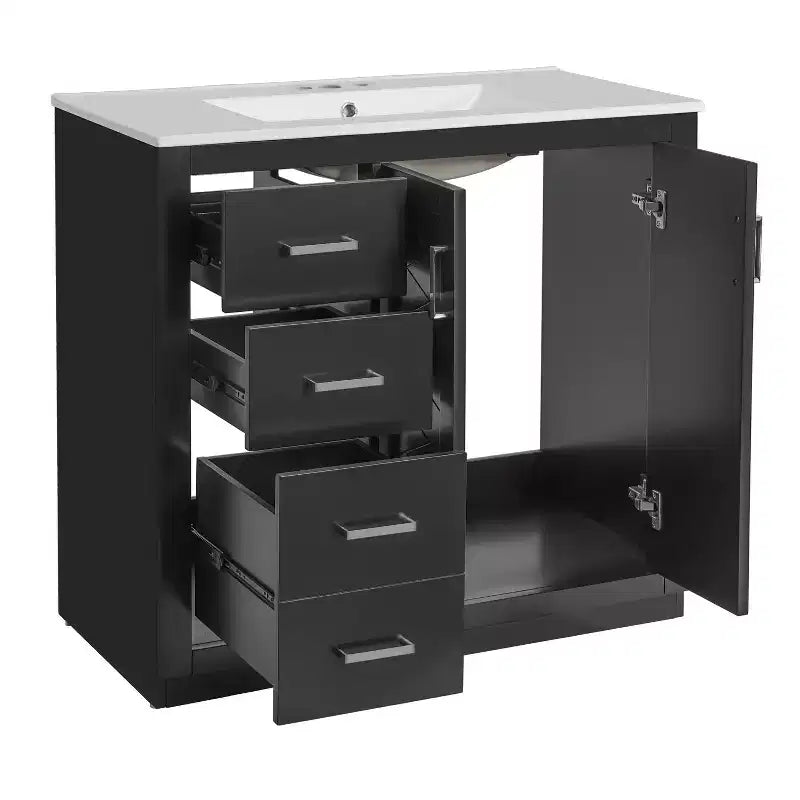 Meuble-lavabo de salle de bain de 36 po avec évier, meuble bas de salle de bain avec tiroirs et portes à fermeture amortie, meuble-lavabo simple en bois
