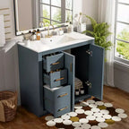 Meuble-lavabo de salle de bain de 36 po avec évier, meuble bas de salle de bain avec tiroirs et portes à fermeture amortie, meuble-lavabo simple en bois