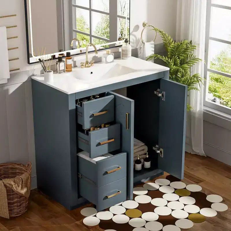 Meuble-lavabo de salle de bain de 36 po avec évier, meuble bas de salle de bain avec tiroirs et portes à fermeture amortie, meuble-lavabo simple en bois