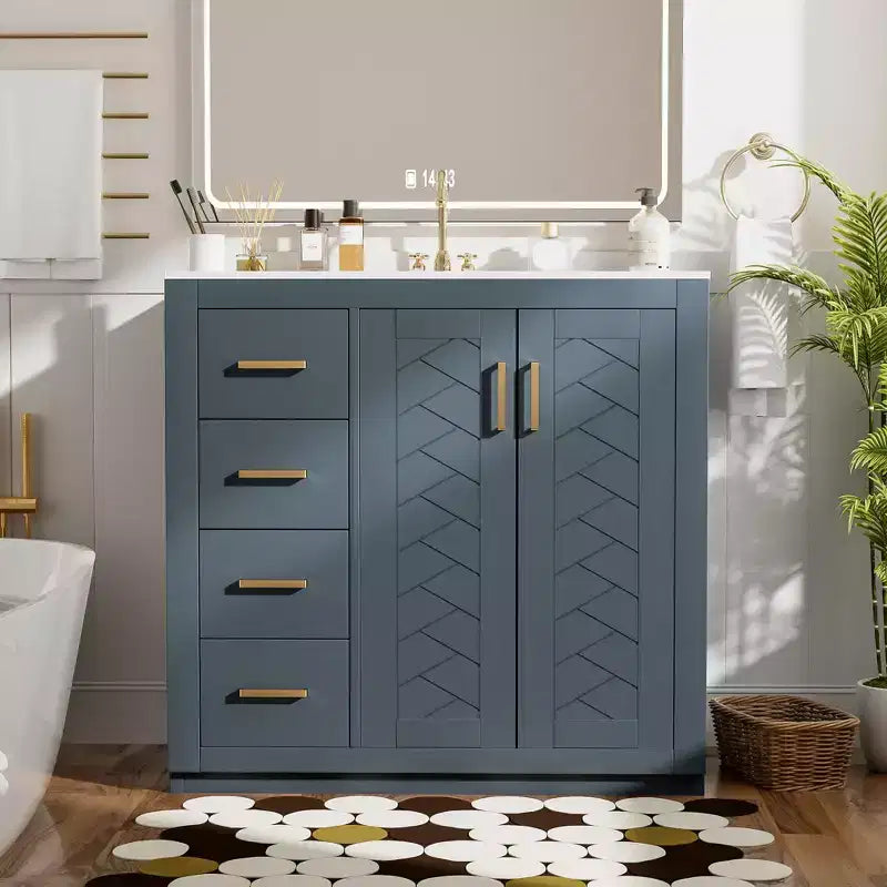 Meuble-lavabo de salle de bain de 36 po avec évier, meuble bas de salle de bain avec tiroirs et portes à fermeture amortie, meuble-lavabo simple en bois