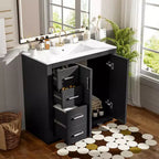 Meuble-lavabo de salle de bain de 36 po avec évier, meuble bas de salle de bain avec tiroirs et portes à fermeture amortie, meuble-lavabo simple en bois