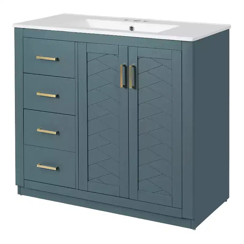 Meuble-lavabo de salle de bain de 36 po avec évier, meuble bas de salle de bain avec tiroirs et portes à fermeture amortie, meuble-lavabo simple en bois