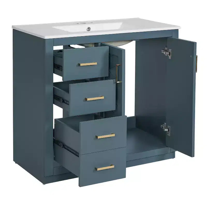 Meuble-lavabo de salle de bain de 36 po avec évier, meuble bas de salle de bain avec tiroirs et portes à fermeture amortie, meuble-lavabo simple en bois
