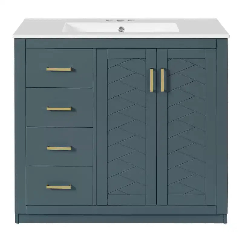 Meuble-lavabo de salle de bain de 36 po avec évier, meuble bas de salle de bain avec tiroirs et portes à fermeture amortie, meuble-lavabo simple en bois