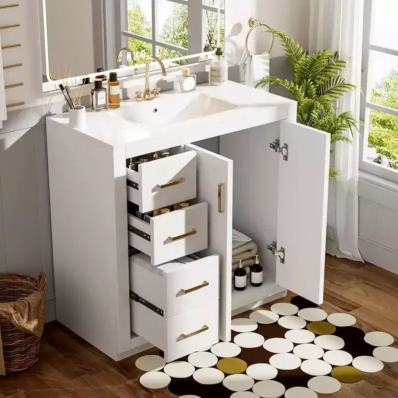 Meuble-lavabo de salle de bain de 36 po avec évier, meuble bas de salle de bain avec tiroirs et portes à fermeture amortie, meuble-lavabo simple en bois