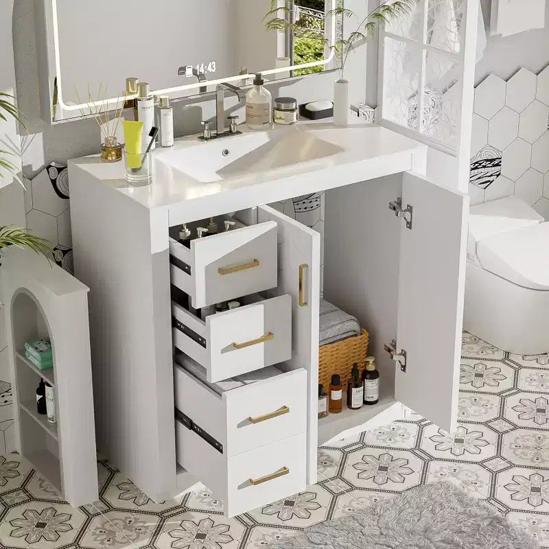 Meuble-lavabo de salle de bain de 36 po avec évier, meuble bas de salle de bain avec tiroirs et portes à fermeture amortie, meuble-lavabo simple en bois