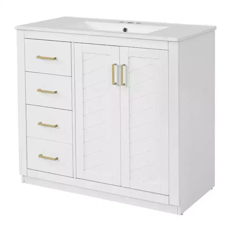 Meuble-lavabo de salle de bain de 36 po avec évier, meuble bas de salle de bain avec tiroirs et portes à fermeture amortie, meuble-lavabo simple en bois