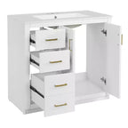 Meuble-lavabo de salle de bain de 36 po avec évier, meuble bas de salle de bain avec tiroirs et portes à fermeture amortie, meuble-lavabo simple en bois
