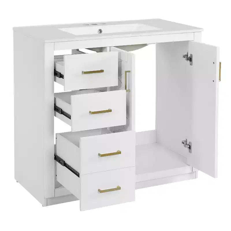 Meuble-lavabo de salle de bain de 36 po avec évier, meuble bas de salle de bain avec tiroirs et portes à fermeture amortie, meuble-lavabo simple en bois