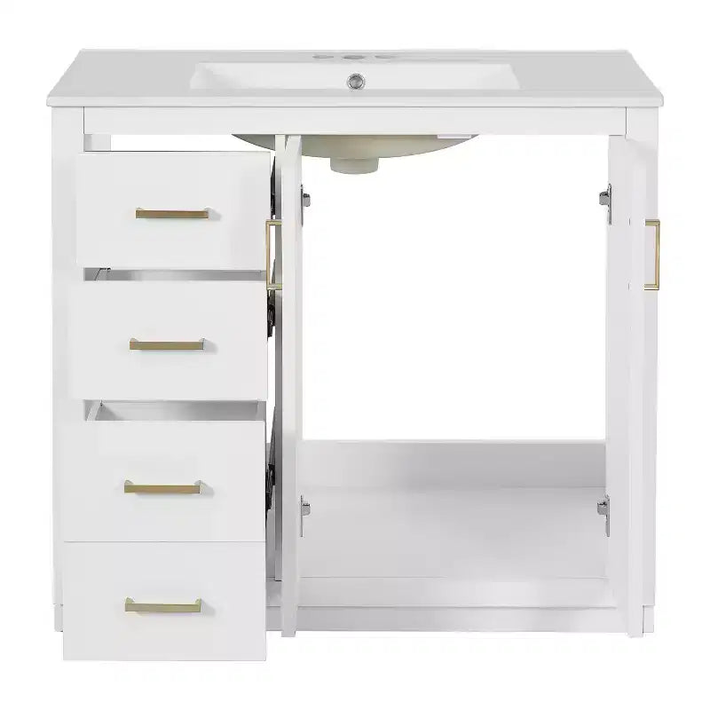Meuble-lavabo de salle de bain de 36 po avec évier, meuble bas de salle de bain avec tiroirs et portes à fermeture amortie, meuble-lavabo simple en bois