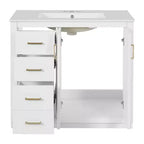Meuble-lavabo de salle de bain de 36 po avec évier, meuble bas de salle de bain avec tiroirs et portes à fermeture amortie, meuble-lavabo simple en bois