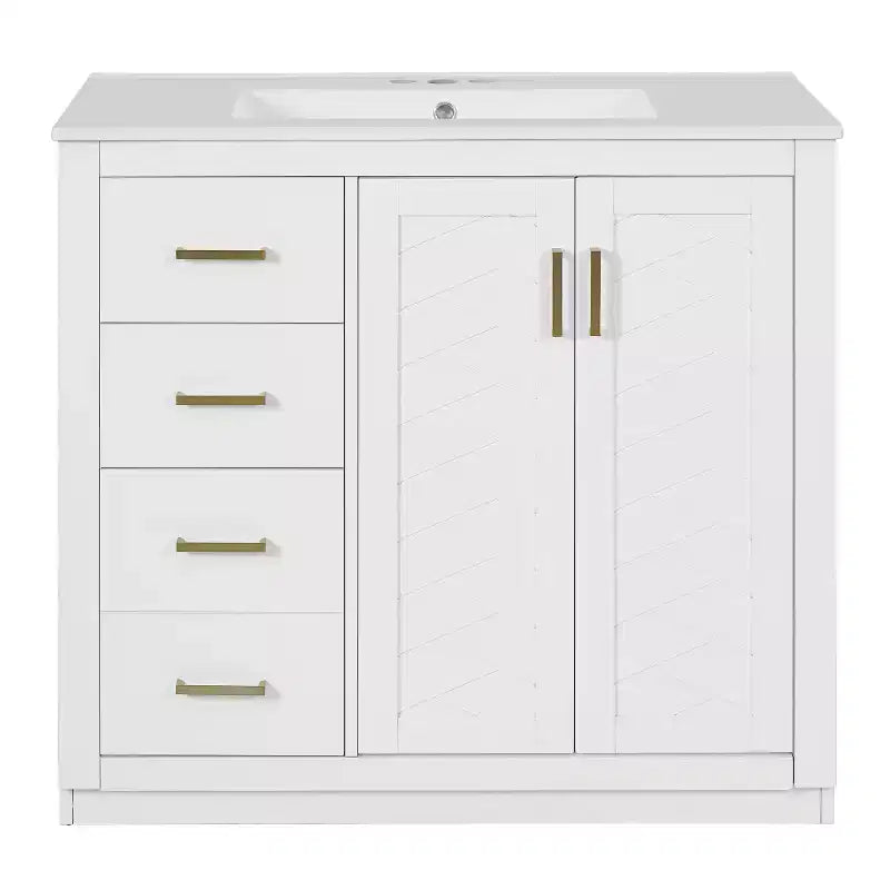 Meuble-lavabo de salle de bain de 36 po avec évier, meuble bas de salle de bain avec tiroirs et portes à fermeture amortie, meuble-lavabo simple en bois
