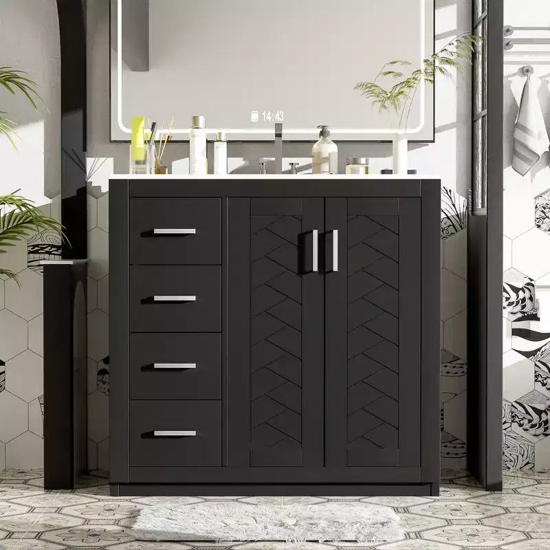Meuble-lavabo de salle de bain de 36 po avec évier, meuble bas de salle de bain avec tiroirs et portes à fermeture amortie, meuble-lavabo simple en bois