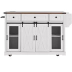Îlot de cuisine roulant GDFStudio Mary 58 Farmhouse avec rangement, porte coulissante de style grange, porte latérale en grille métallique et abattant