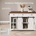 Îlot de cuisine roulant GDFStudio Mary 58 Farmhouse avec rangement, porte coulissante de style grange, porte latérale en grille métallique et abattant