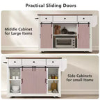 Îlot de cuisine roulant GDFStudio Mary 58 Farmhouse avec rangement, porte coulissante de style grange, porte latérale en grille métallique et abattant