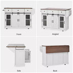 Îlot de cuisine roulant GDFStudio Mary 58 Farmhouse avec rangement, porte coulissante de style grange, porte latérale en grille métallique et abattant