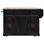 Îlot de cuisine roulant GDFStudio Mary 58 Farmhouse avec rangement, porte coulissante de style grange, porte latérale en grille métallique et abattant