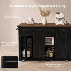 Îlot de cuisine roulant GDFStudio Mary 58 Farmhouse avec rangement, porte coulissante de style grange, porte latérale en grille métallique et abattant
