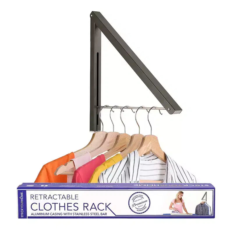 Wall-Mounted Retractable Foldable Clothing Rack, Gray