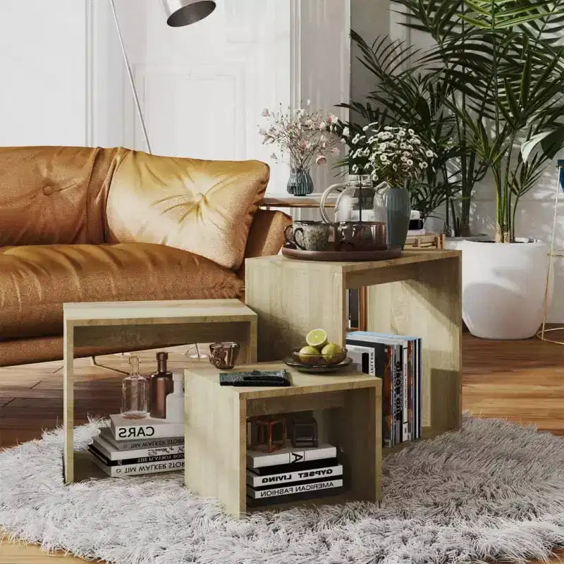 vidaXL Tables gigognes, 3 pcs, Chêne Sonoma, Bois d'ingénierie, Petit à moyen