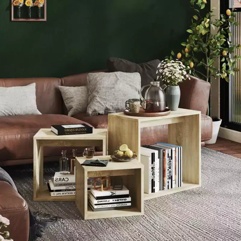 vidaXL Tables gigognes, 3 pcs, Chêne Sonoma, Bois d'ingénierie, Petit à moyen