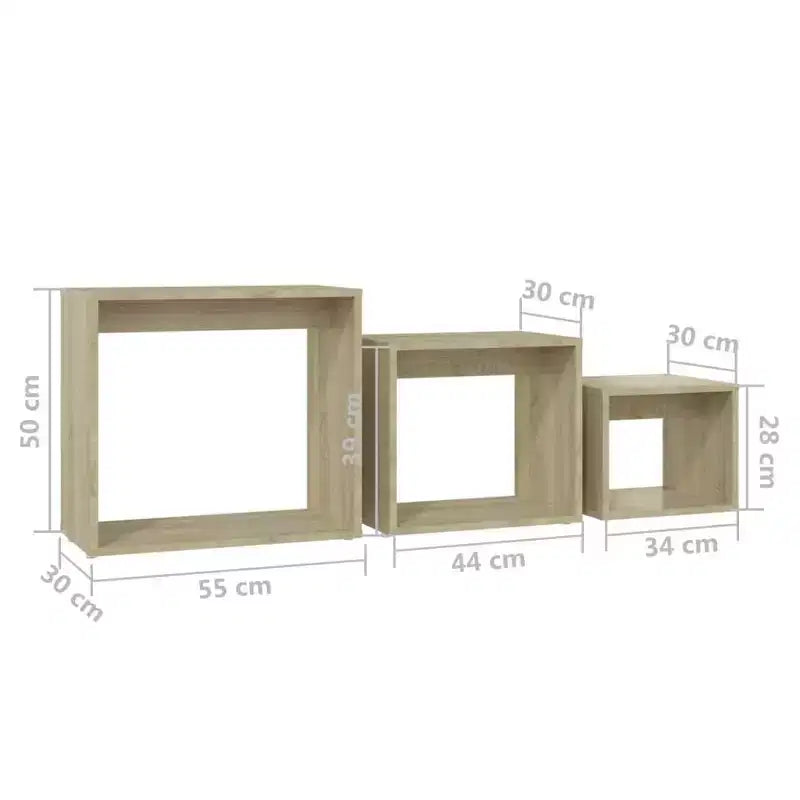 vidaXL Tables gigognes, 3 pcs, Chêne Sonoma, Bois d'ingénierie, Petit à moyen