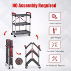 Chariot utilitaire pliable à 3 niveaux avec roues, desserte de rangement roulante portable, capacité de charge de 75 kg, organiseur sans assemblage pour bureau, maison, garage, entrepôt
