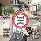 Chariot utilitaire pliable à 3 niveaux avec roues, desserte de rangement roulante portable, capacité de charge de 75 kg, organiseur sans assemblage pour bureau, maison, garage, entrepôt