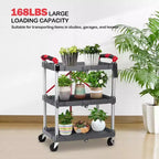 Chariot utilitaire pliable à 3 niveaux avec roues, desserte de rangement roulante portable, capacité de charge de 75 kg, organiseur sans assemblage pour bureau, maison, garage, entrepôt