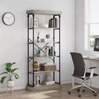 Étagère industrielle en bois à 6 niveaux, étagère ouverte avec cadre métallique, grande étagère de présentation grise pour chambre, salon, bureau