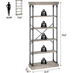 Étagère industrielle en bois à 6 niveaux, étagère ouverte avec cadre métallique, grande étagère de présentation grise pour chambre, salon, bureau