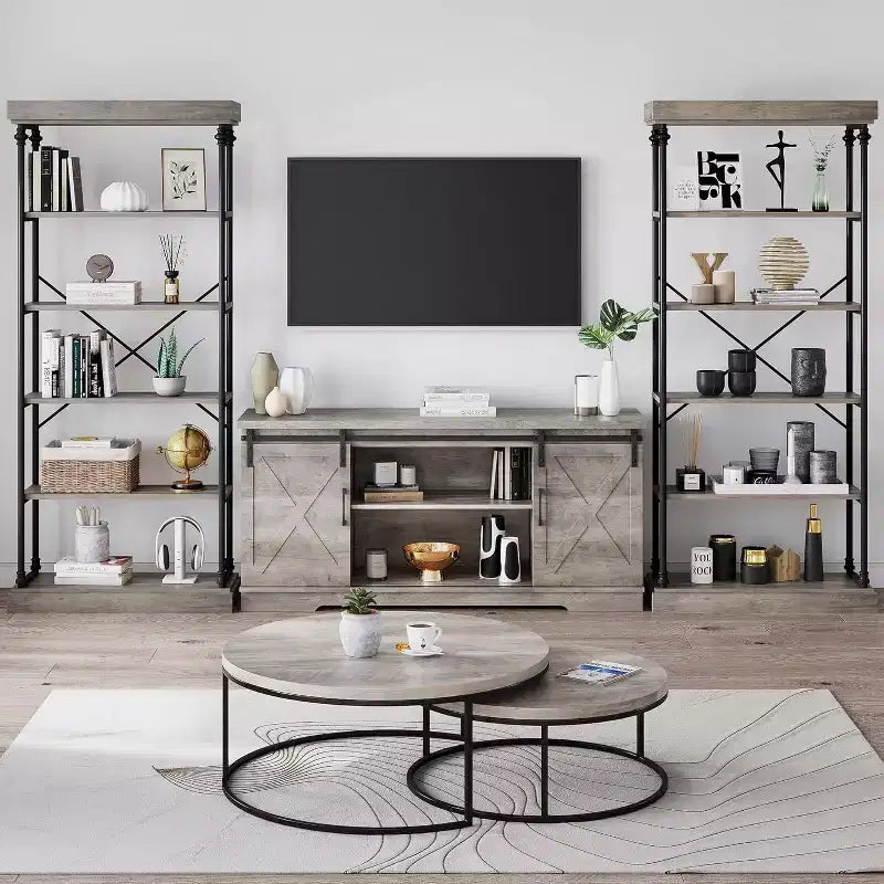 Étagère industrielle en bois à 6 niveaux, étagère ouverte avec cadre métallique, grande étagère de présentation grise pour chambre, salon, bureau