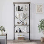 Étagère industrielle en bois à 6 niveaux, étagère ouverte avec cadre métallique, grande étagère de présentation grise pour chambre, salon, bureau