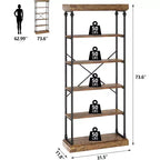 Étagère industrielle en bois à 6 niveaux, étagère ouverte avec cadre métallique, grande étagère de présentation grise pour chambre, salon, bureau